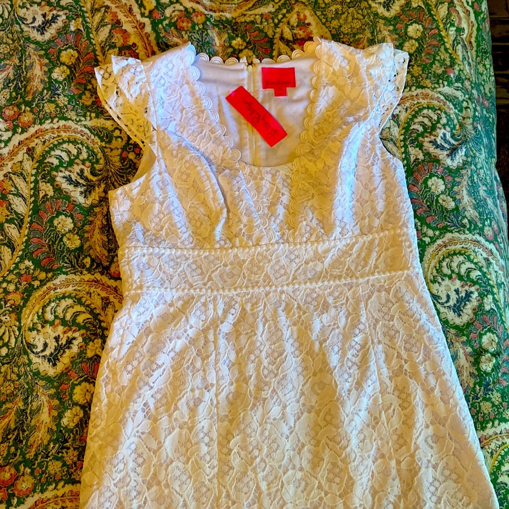 Lilly Pulitzer Marilyn Dress, NWT, 20” pit to pit, 41 in length, White in color.